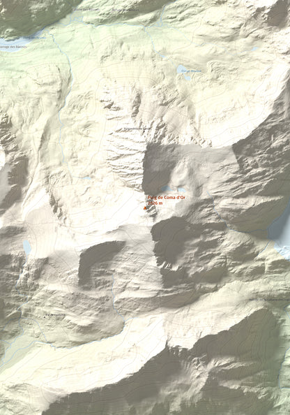 Mapa de relieve de Puig de Coma d'Or, 2826 m, Cerdanya Nord, lámina 100 Cims de Trobart. Detalle de la zona central. 70 × 100 cm.