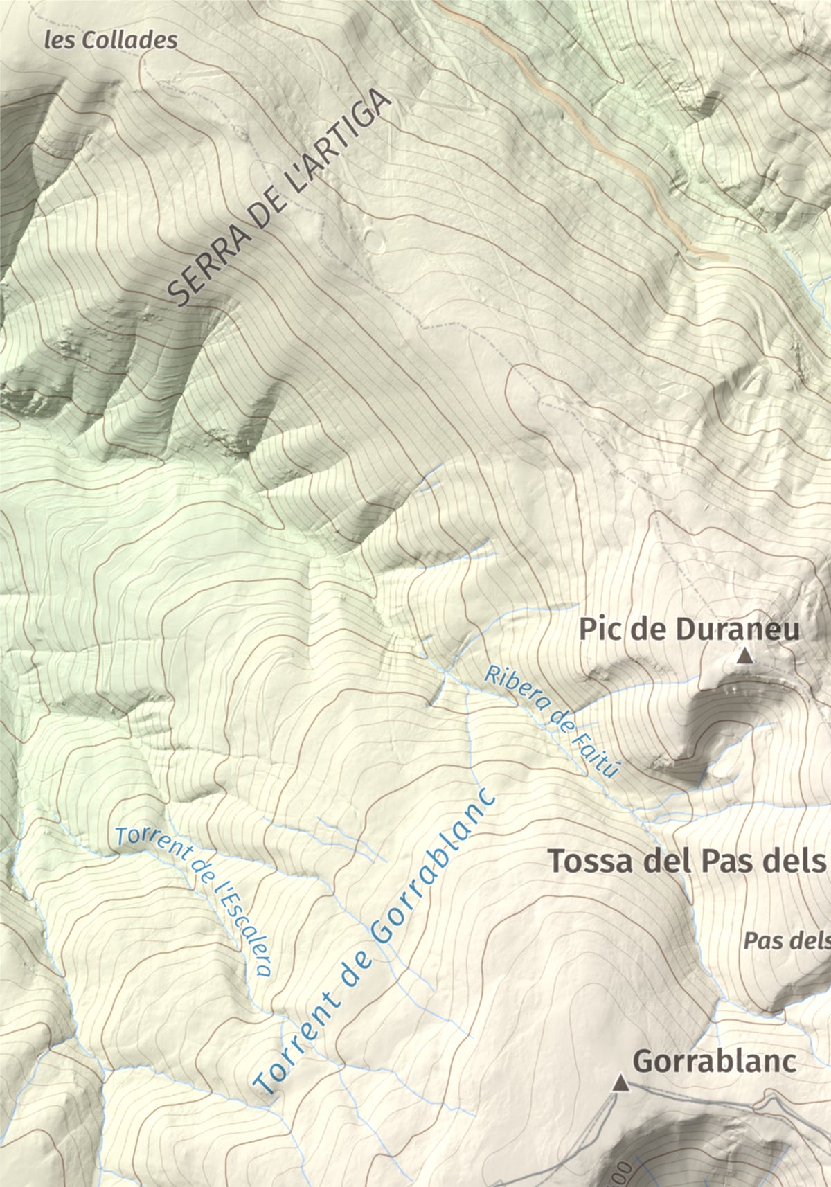 Mapa de relieve de Puig de Dòrria, 2547 m, Cerdanya Nord · Ripollès, lámina 100 Cims de Trobart. Detalle de la zona superior izquierda. 21 × 30 cm.