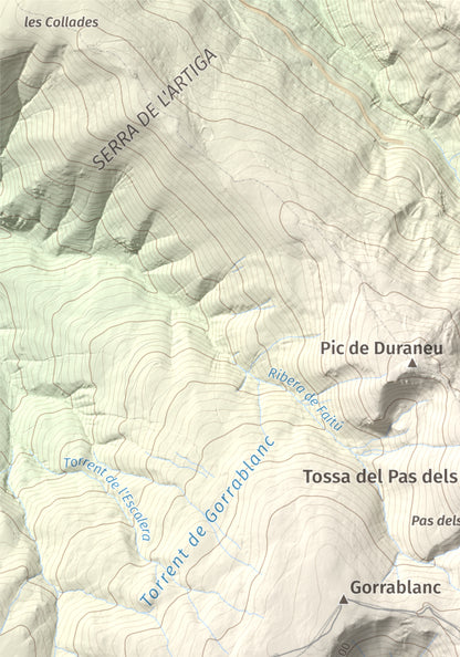 Mapa de relieve de Puig de Dòrria, 2547 m, Cerdanya Nord · Ripollès, lámina 100 Cims de Trobart. Detalle de la zona superior izquierda. 21 × 30 cm.