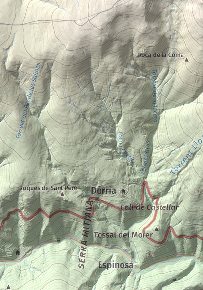 Mapa de relieve de Puig de Dòrria, 2547 m, Cerdanya Nord · Ripollès, lámina 100 Cims de Trobart. Detalle de la zona inferior izquierda. 21 × 30 cm.