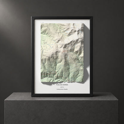 Mapa de relieve de Puig de Dòrria, 2547 m, Cerdanya Nord · Ripollès, lámina 100 Cims de Trobart. Presentación enmarcada. 30 × 40 cm.
