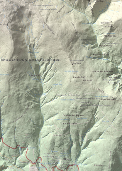 Mapa de relieve de Puig de Dòrria, 2547 m, Cerdanya Nord · Ripollès, lámina 100 Cims de Trobart. Detalle de la zona inferior derecha. 50 × 70 cm.