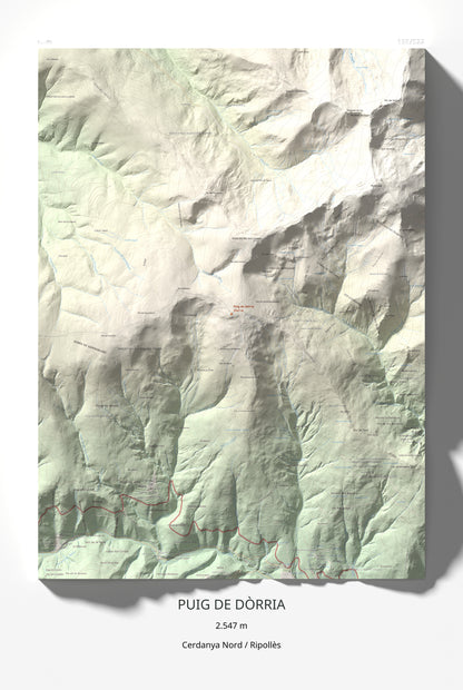 Mapa de relieve de Puig de Dòrria, 2547 m, Cerdanya Nord · Ripollès, lámina 100 Cims de Trobart 61 × 91 cm.