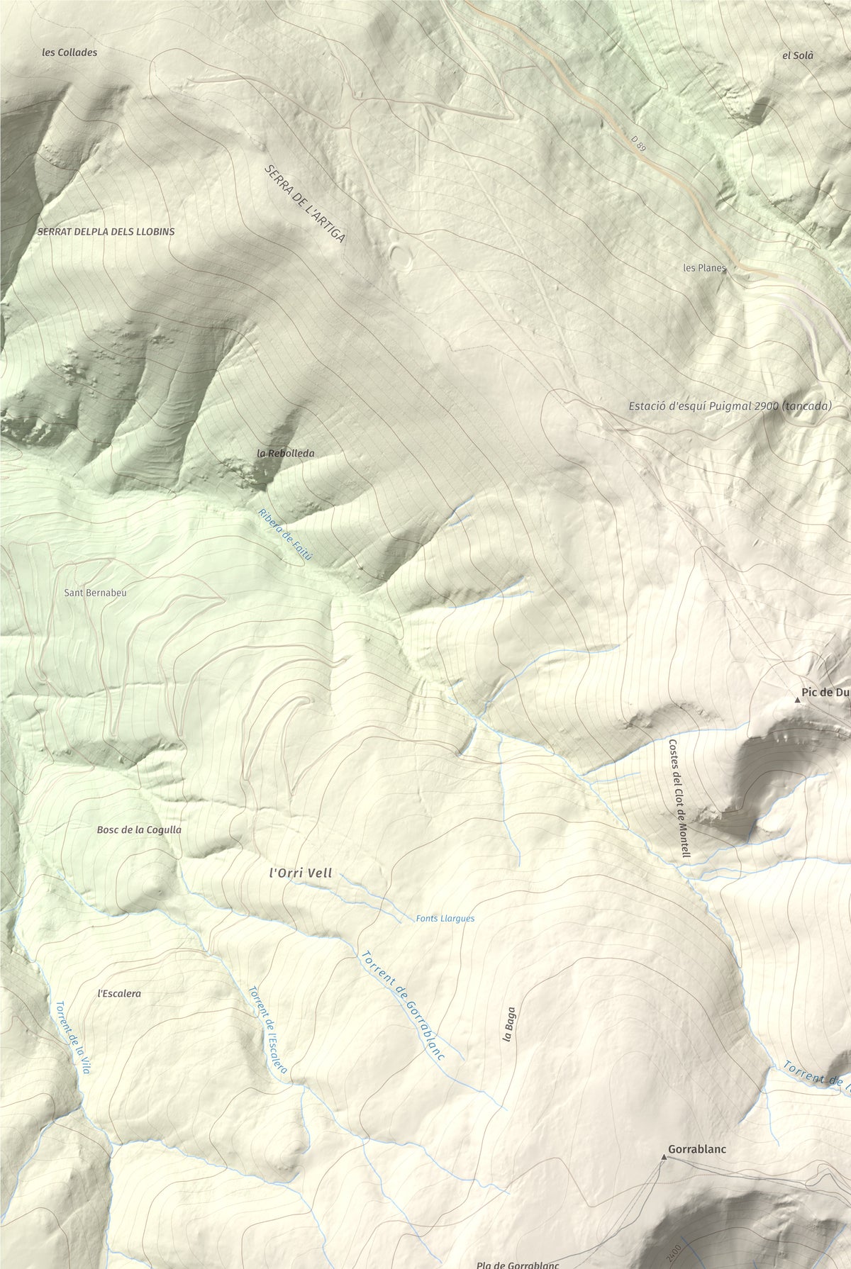 Mapa de relieve de Puig de Dòrria, 2547 m, Cerdanya Nord · Ripollès, lámina 100 Cims de Trobart. Detalle de la zona superior izquierda. 61 × 91 cm.