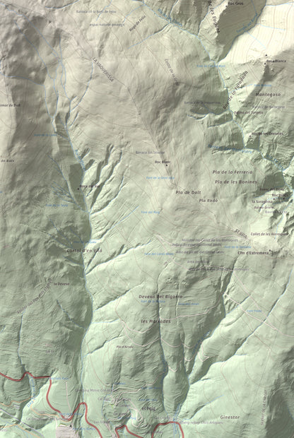 Mapa de relieve de Puig de Dòrria, 2547 m, Cerdanya Nord · Ripollès, lámina 100 Cims de Trobart. Detalle de la zona inferior derecha. 61 × 91 cm.