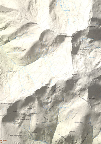 Mapa de relieve de Puig de Dòrria, 2547 m, Cerdanya Nord · Ripollès, lámina 100 Cims de Trobart. Detalle de la zona superior derecha. 70 × 100 cm.