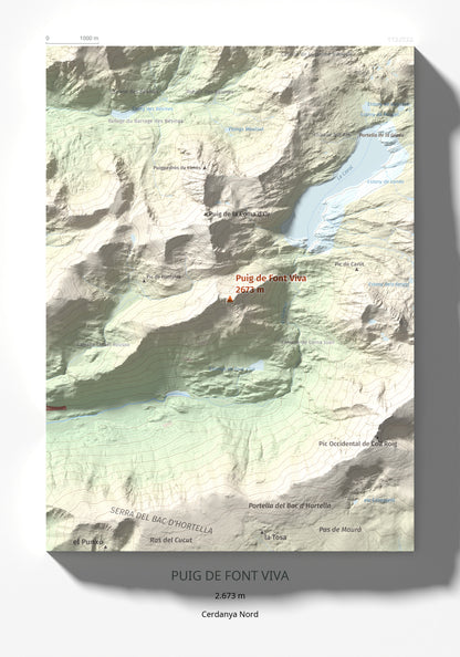 Mapa de relieve de Puig de Font Viva, 2673 m, Cerdanya Nord, lámina 100 Cims de Trobart 21 × 30 cm.