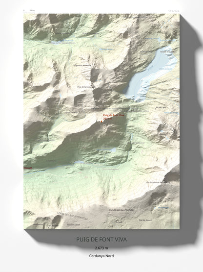 Mapa de relieve de Puig de Font Viva, 2673 m, Cerdanya Nord, lámina 100 Cims de Trobart 30 × 40 cm.