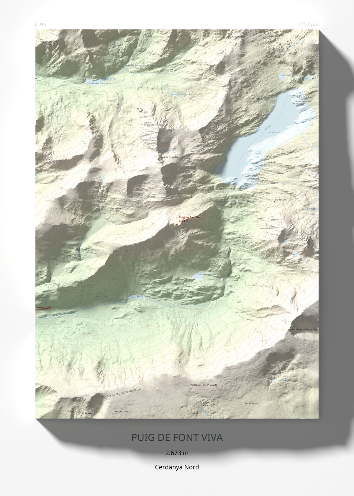 Mapa de relieve de Puig de Font Viva, 2673 m, Cerdanya Nord, lámina 100 Cims de Trobart 50 × 70 cm.