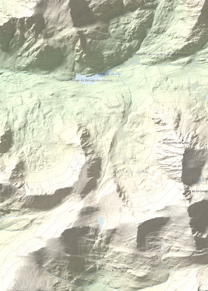 Mapa de relieve de Puig de Font Viva, 2673 m, Cerdanya Nord, lámina 100 Cims de Trobart. Detalle de la zona superior izquierda. 50 × 70 cm.