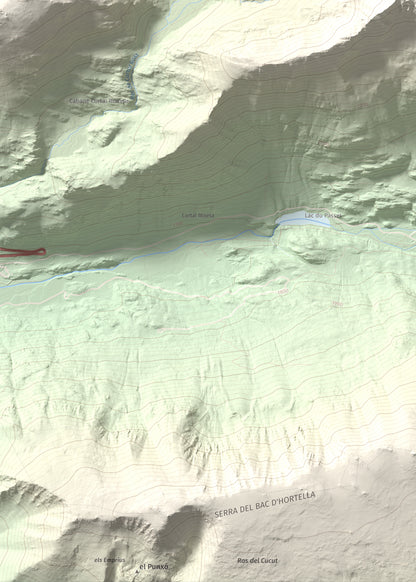 Mapa de relieve de Puig de Font Viva, 2673 m, Cerdanya Nord, lámina 100 Cims de Trobart. Detalle de la zona inferior izquierda. 50 × 70 cm.