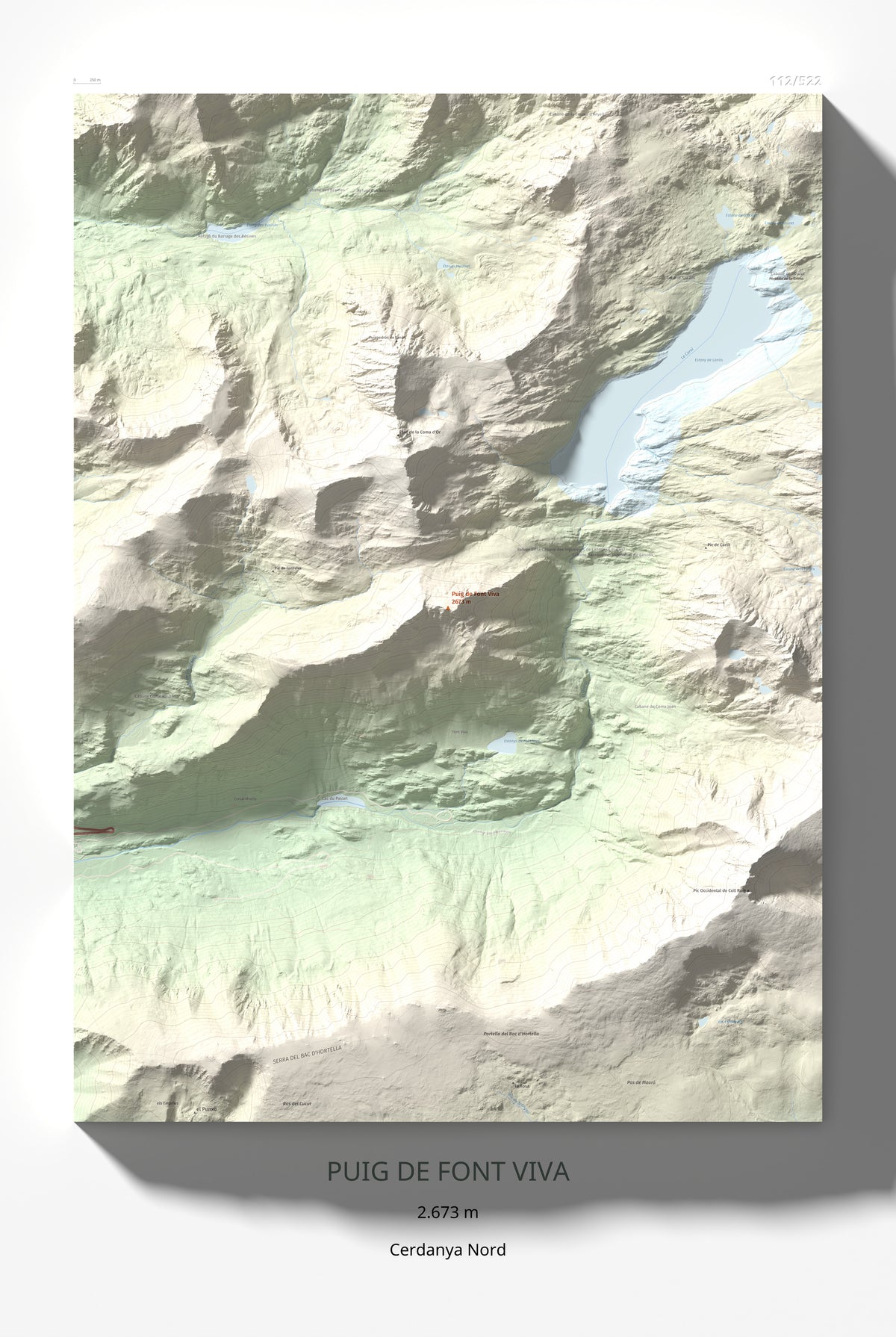 Mapa de relieve de Puig de Font Viva, 2673 m, Cerdanya Nord, lámina 100 Cims de Trobart 61 × 91 cm.
