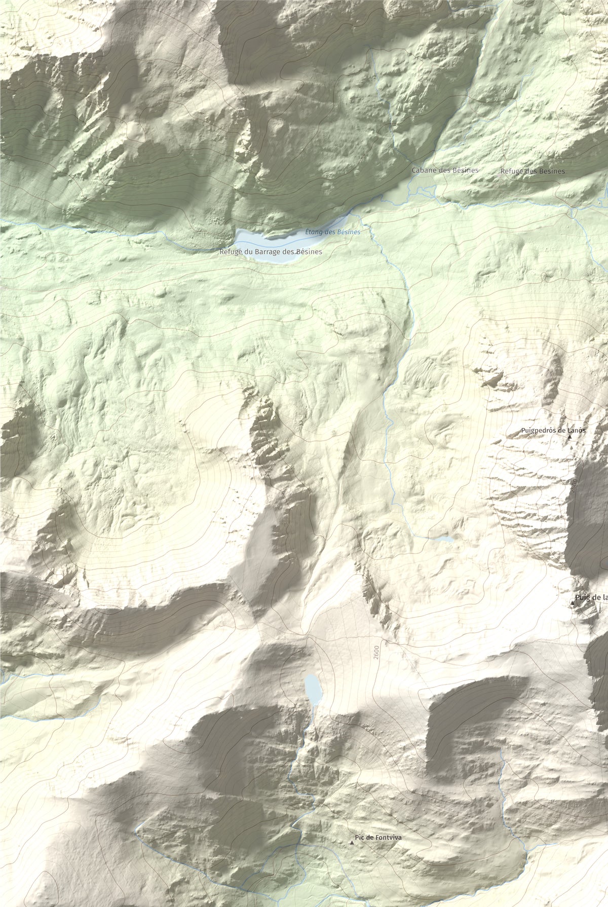 Mapa de relieve de Puig de Font Viva, 2673 m, Cerdanya Nord, lámina 100 Cims de Trobart. Detalle de la zona superior izquierda. 61 × 91 cm.