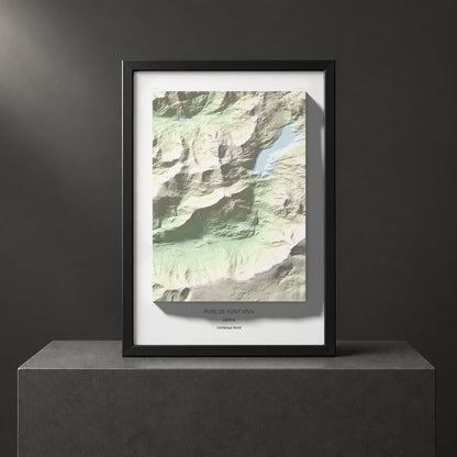 Mapa de relieve de Puig de Font Viva, 2673 m, Cerdanya Nord, lámina 100 Cims de Trobart. Presentación enmarcada. 70 × 100 cm.