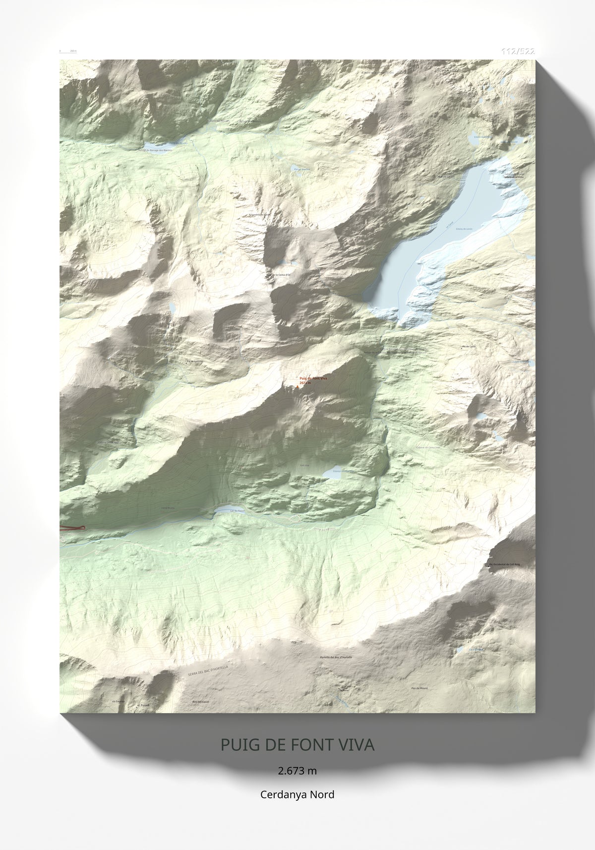Mapa de relieve de Puig de Font Viva, 2673 m, Cerdanya Nord, lámina 100 Cims de Trobart 70 × 100 cm.