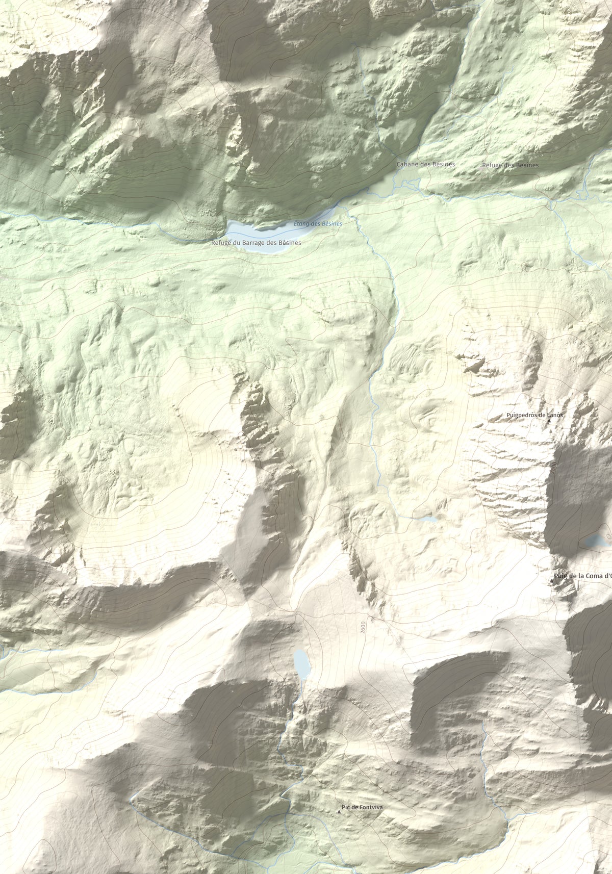 Mapa de relieve de Puig de Font Viva, 2673 m, Cerdanya Nord, lámina 100 Cims de Trobart. Detalle de la zona superior izquierda. 70 × 100 cm.