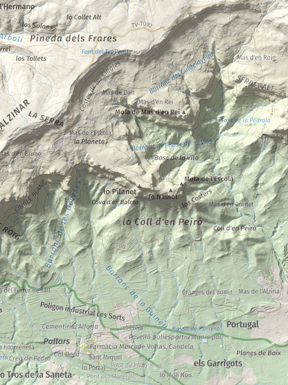 Mapa de relieve de Puig de Gallicant, 1010 m, Baix Camp, lámina 100 Cims de Trobart. Detalle de la zona inferior derecha. 30 × 40 cm.