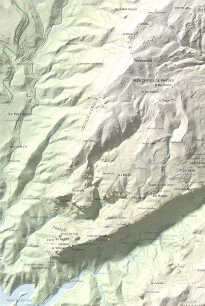 Mapa de relieve de Puig de Gallicant, 1010 m, Baix Camp, lámina 100 Cims de Trobart. Detalle de la zona superior izquierda. 61 × 91 cm.