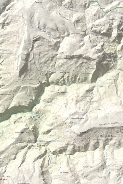 Mapa de relieve de Puig de Gallicant, 1010 m, Baix Camp, lámina 100 Cims de Trobart. Detalle de la zona superior derecha. 61 × 91 cm.