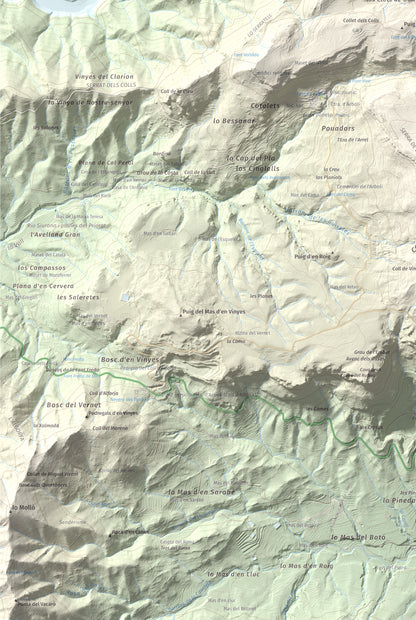 Mapa de relieve de Puig de Gallicant, 1010 m, Baix Camp, lámina 100 Cims de Trobart. Detalle de la zona inferior izquierda. 61 × 91 cm.
