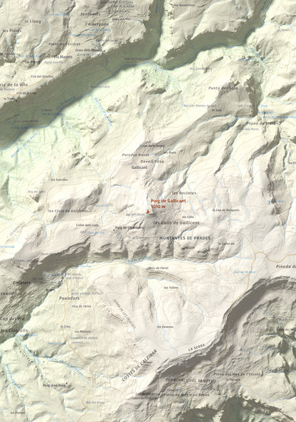 Mapa de relieve de Puig de Gallicant, 1010 m, Baix Camp, lámina 100 Cims de Trobart. Detalle de la zona central. 70 × 100 cm.