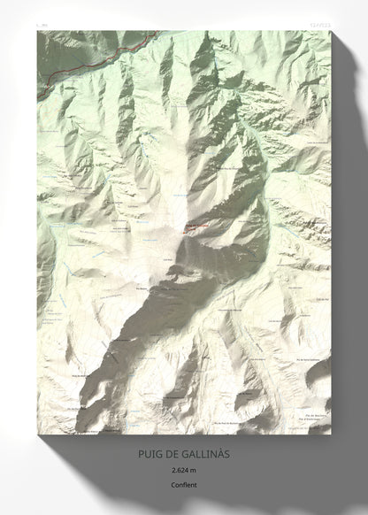 Mapa de relieve de Puig de Gallinàs, 2624 m, Conflent, lámina 100 Cims de Trobart 50 × 70 cm.
