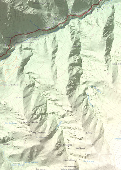 Mapa de relieve de Puig de Gallinàs, 2624 m, Conflent, lámina 100 Cims de Trobart. Detalle de la zona superior izquierda. 50 × 70 cm.