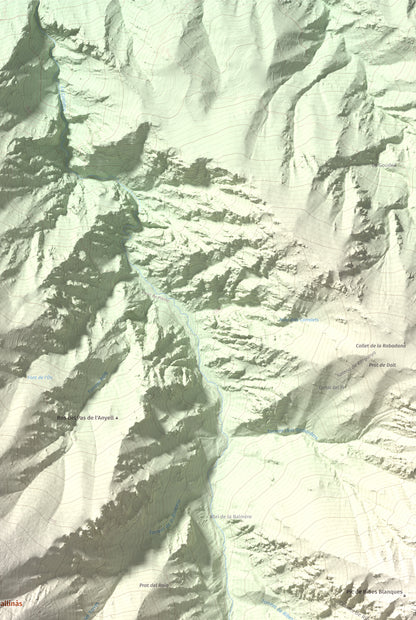 Mapa de relieve de Puig de Gallinàs, 2624 m, Conflent, lámina 100 Cims de Trobart. Detalle de la zona superior derecha. 61 × 91 cm.