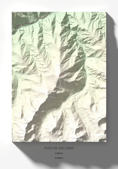 Mapa de relieve de Puig de Gallinàs, 2624 m, Conflent, lámina 100 Cims de Trobart 70 × 100 cm.