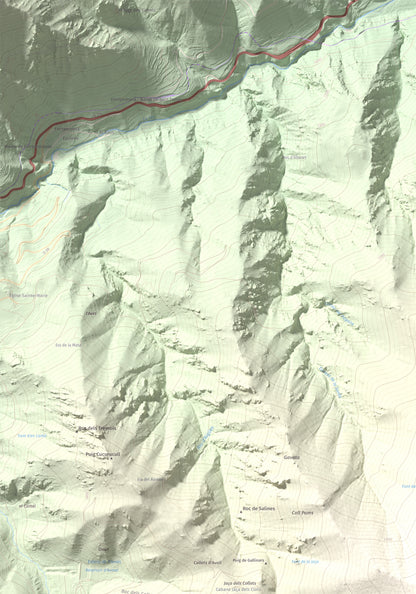 Mapa de relieve de Puig de Gallinàs, 2624 m, Conflent, lámina 100 Cims de Trobart. Detalle de la zona superior izquierda. 70 × 100 cm.
