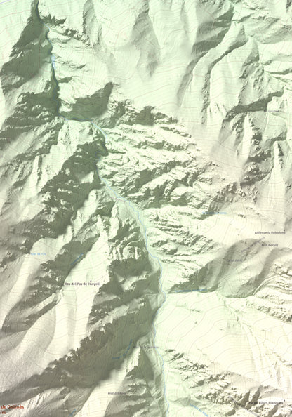 Mapa de relieve de Puig de Gallinàs, 2624 m, Conflent, lámina 100 Cims de Trobart. Detalle de la zona superior derecha. 70 × 100 cm.