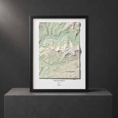 Mapa topogràfic del relleu: Puig de Grialó, 667 m. Presentació emmarcada. 30 × 40 cm.