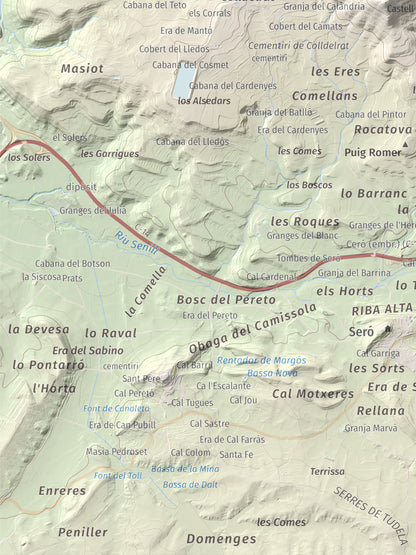 Mapa topogràfic del relleu: Puig de Grialó, 667 m. Detall de la zona inferior esquerra. 30 × 40 cm.