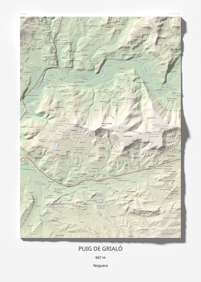 Mapa topogràfic del relleu: Puig de Grialó, 667 m. Làmina completa. 50 × 70 cm.