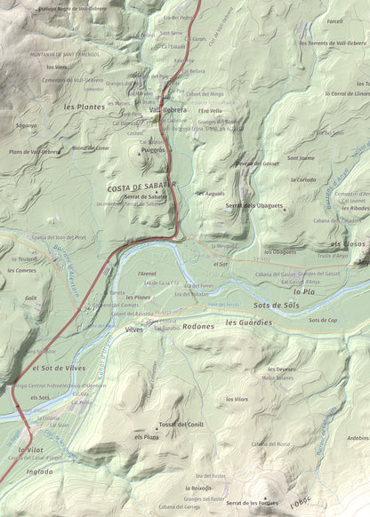 Mapa topogràfic del relleu: Puig de Grialó, 667 m. Detall de la zona superior esquerra. 50 × 70 cm.
