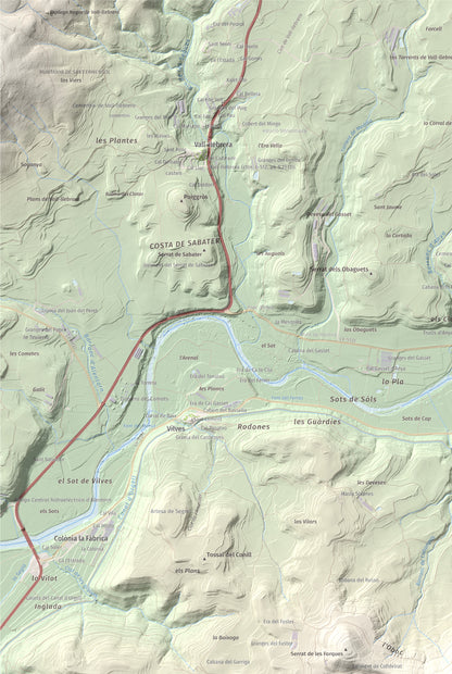 Mapa topogràfic del relleu: Puig de Grialó, 667 m. Detall de la zona superior esquerra. 61 × 91 cm.