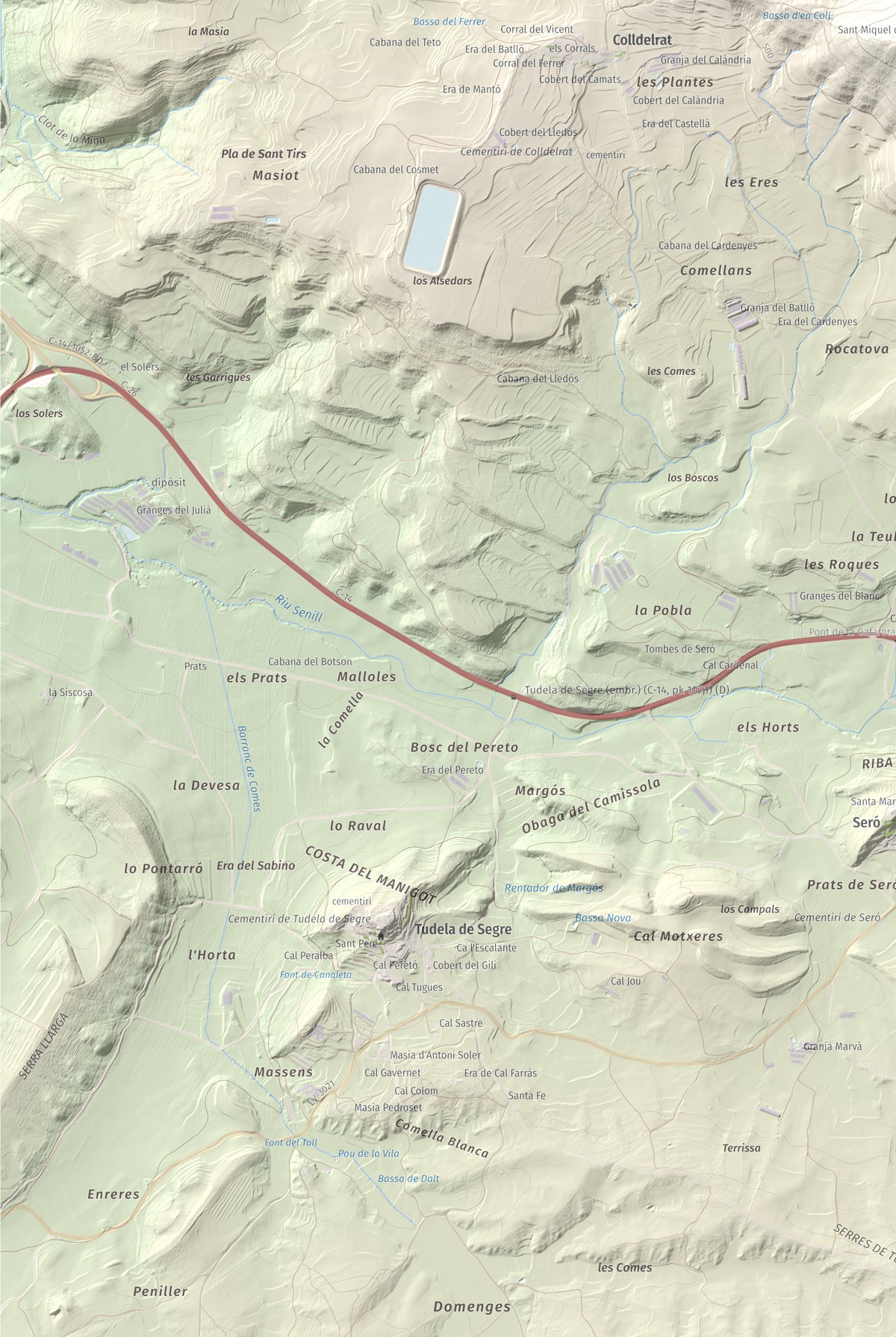 Mapa topogràfic del relleu: Puig de Grialó, 667 m. Detall de la zona inferior esquerra. 61 × 91 cm.