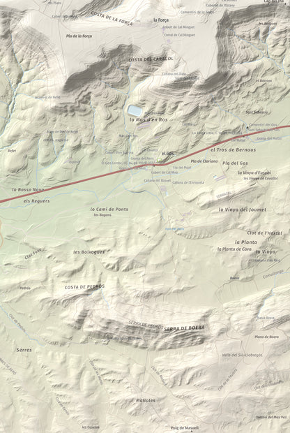 Mapa topogràfic del relleu: Puig de Grialó, 667 m. Detall de la zona inferior dreta. 61 × 91 cm.