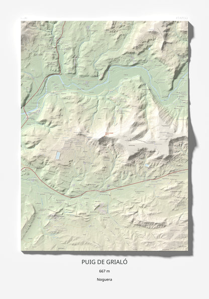 Mapa topogràfic del relleu: Puig de Grialó, 667 m. Làmina completa. 70 × 100 cm.