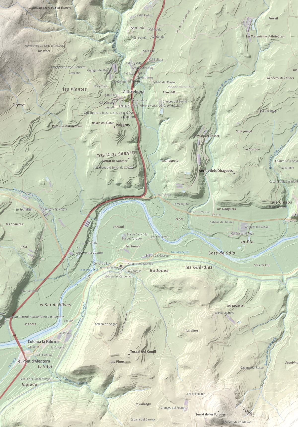 Mapa topogràfic del relleu: Puig de Grialó, 667 m. Detall de la zona superior esquerra. 70 × 100 cm.