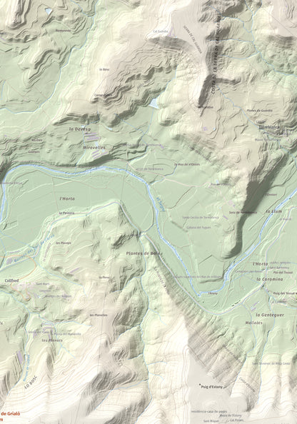 Mapa topogràfic del relleu: Puig de Grialó, 667 m. Detall de la zona superior dreta. 70 × 100 cm.