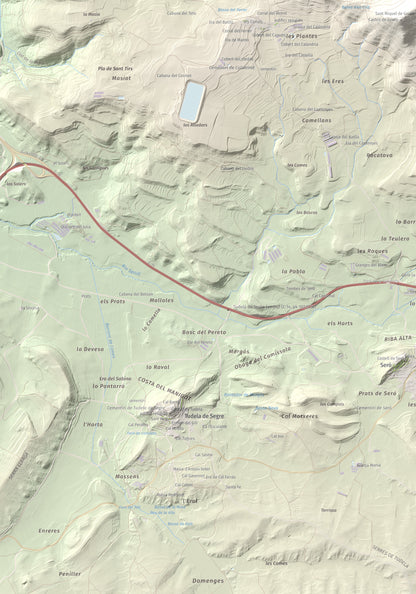 Mapa topogràfic del relleu: Puig de Grialó, 667 m. Detall de la zona inferior esquerra. 70 × 100 cm.
