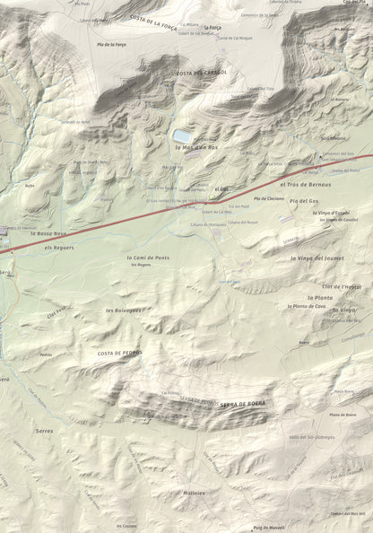 Mapa topogràfic del relleu: Puig de Grialó, 667 m. Detall de la zona inferior dreta. 70 × 100 cm.