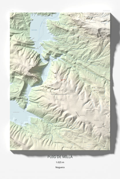 Mapa de relieve de Puig de Millà, 1025 m, Noguera, lámina 100 Cims de Trobart 61 × 91 cm.