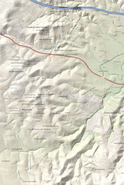 Mapa de relieve de Puig de Sant Antoni, 409 m, Baix Penedès, lámina 100 Cims de Trobart. Detalle de la zona superior izquierda. 61 × 91 cm.