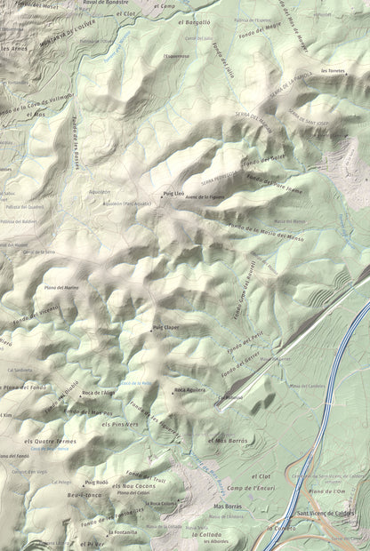 Mapa de relieve de Puig de Sant Antoni, 409 m, Baix Penedès, lámina 100 Cims de Trobart. Detalle de la zona inferior derecha. 61 × 91 cm.