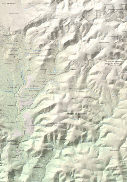 Mapa de relieve de Puig de Sant Antoni, 409 m, Baix Penedès, lámina 100 Cims de Trobart. Detalle de la zona inferior izquierda. 70 × 100 cm.