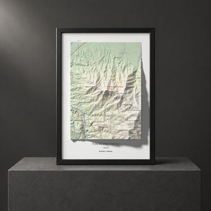 Mapa de relieve de Puig de Sant Cristau, 1015 m, Rosselló · Vallespir, lámina 100 Cims de Trobart. Presentación enmarcada. 21 × 30 cm.