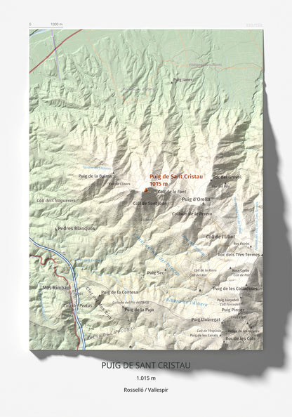 Mapa de relieve de Puig de Sant Cristau, 1015 m, Rosselló · Vallespir, lámina 100 Cims de Trobart 21 × 30 cm.