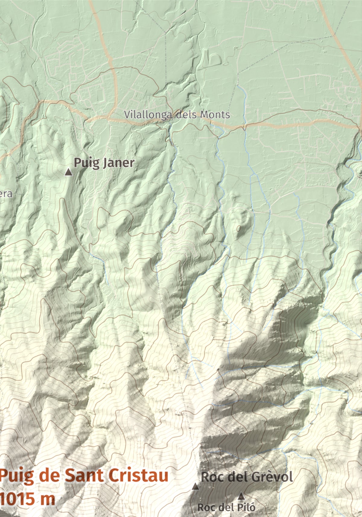 Mapa de relieve de Puig de Sant Cristau, 1015 m, Rosselló · Vallespir, lámina 100 Cims de Trobart. Detalle de la zona superior derecha. 21 × 30 cm.